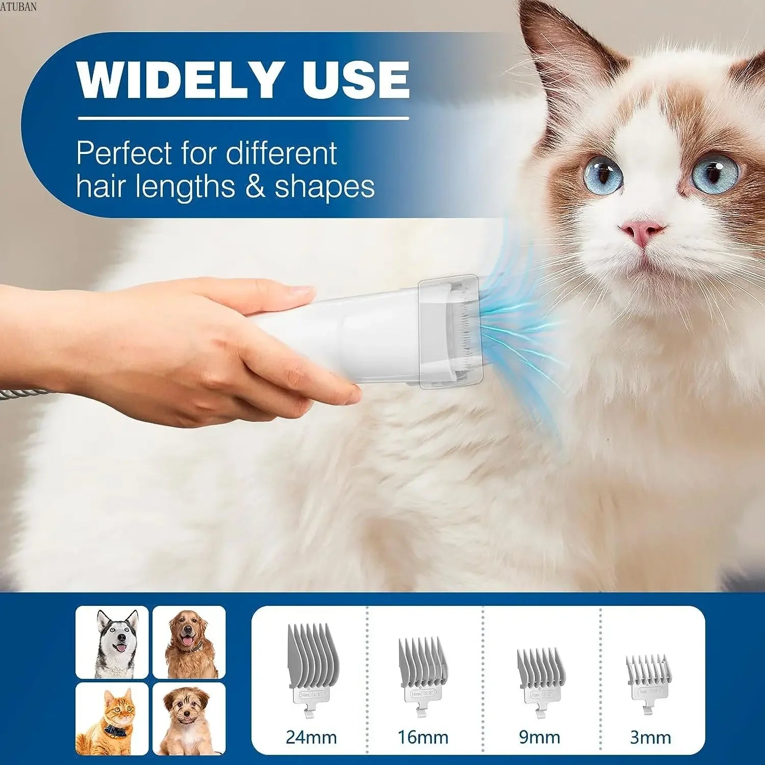 Premium Pet Grooming Vacuum Kit – 2.3L Large Capacity Dog Hair Vacuum & Grooming Brush for Shedding Pets