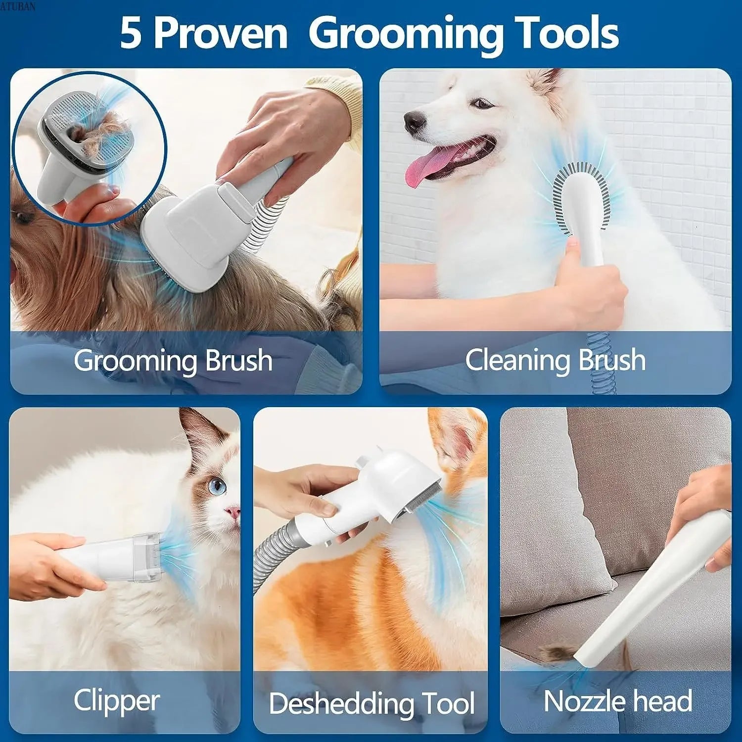 Premium Pet Grooming Vacuum Kit – 2.3L Large Capacity Dog Hair Vacuum & Grooming Brush for Shedding Pets