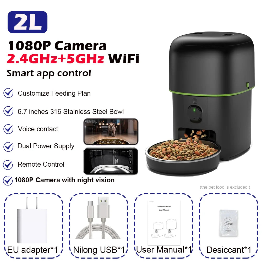 Smart WiFi Automatic Pet Feeder with Camera – Tuya App Controlled 2.4G/5G Food Dispenser for Cats & Dogs
