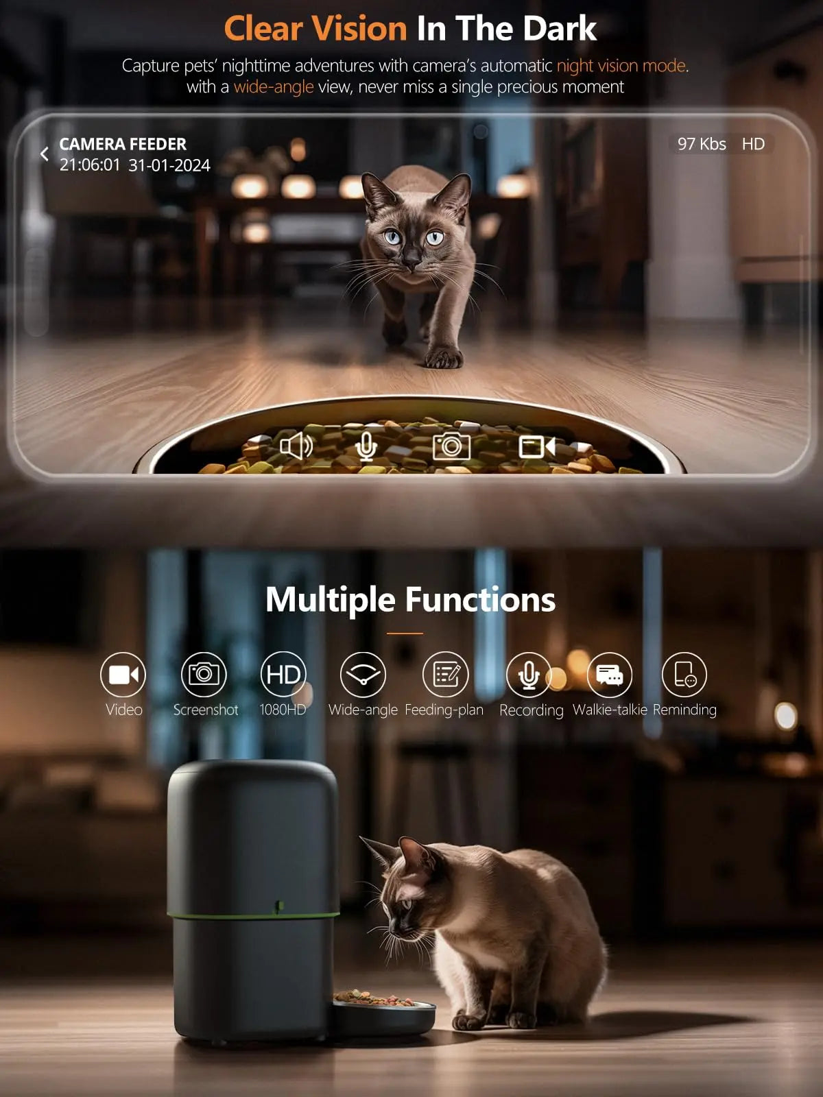 Smart WiFi Automatic Pet Feeder with Camera – Tuya App Controlled 2.4G/5G Food Dispenser for Cats & Dogs